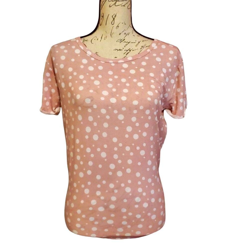 NWOT Thyme + Honey Ladies Pink and White Polka Dot Tie Back Shirt - Size Small